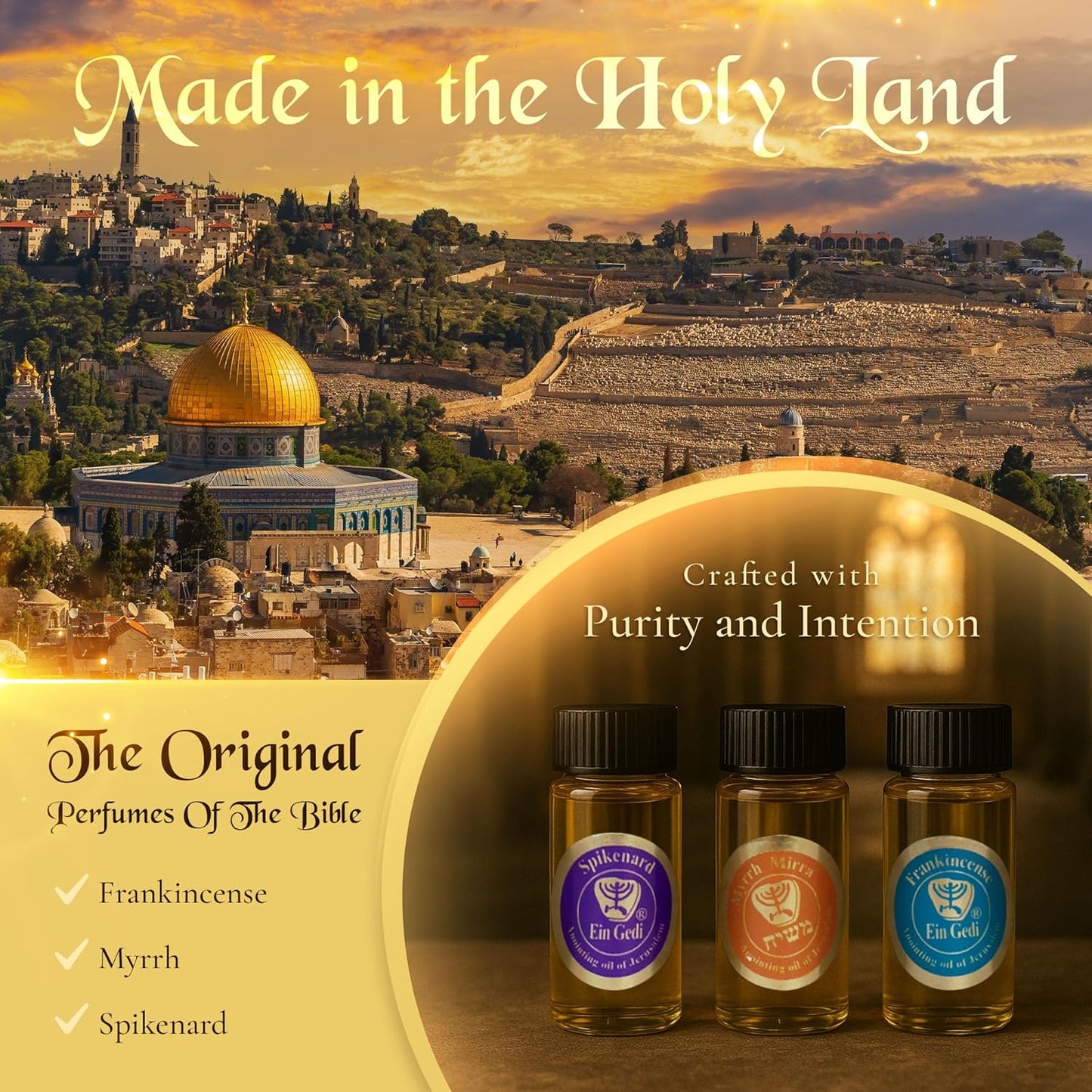 Set of 3 Authentic Holy Land Anointing Oils - 10ml/0.34oz Each Bottle