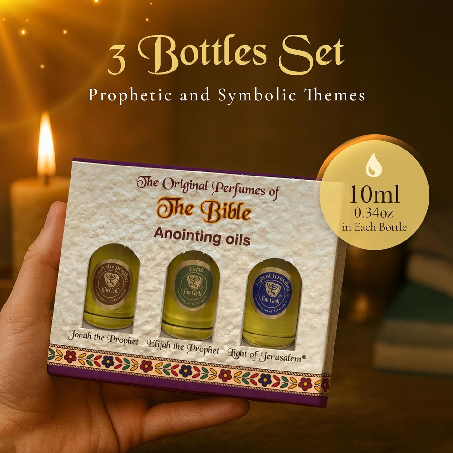 Set of 3 Authentic Holy Land Anointing Oils - 10ml/0.34oz Each Bottle