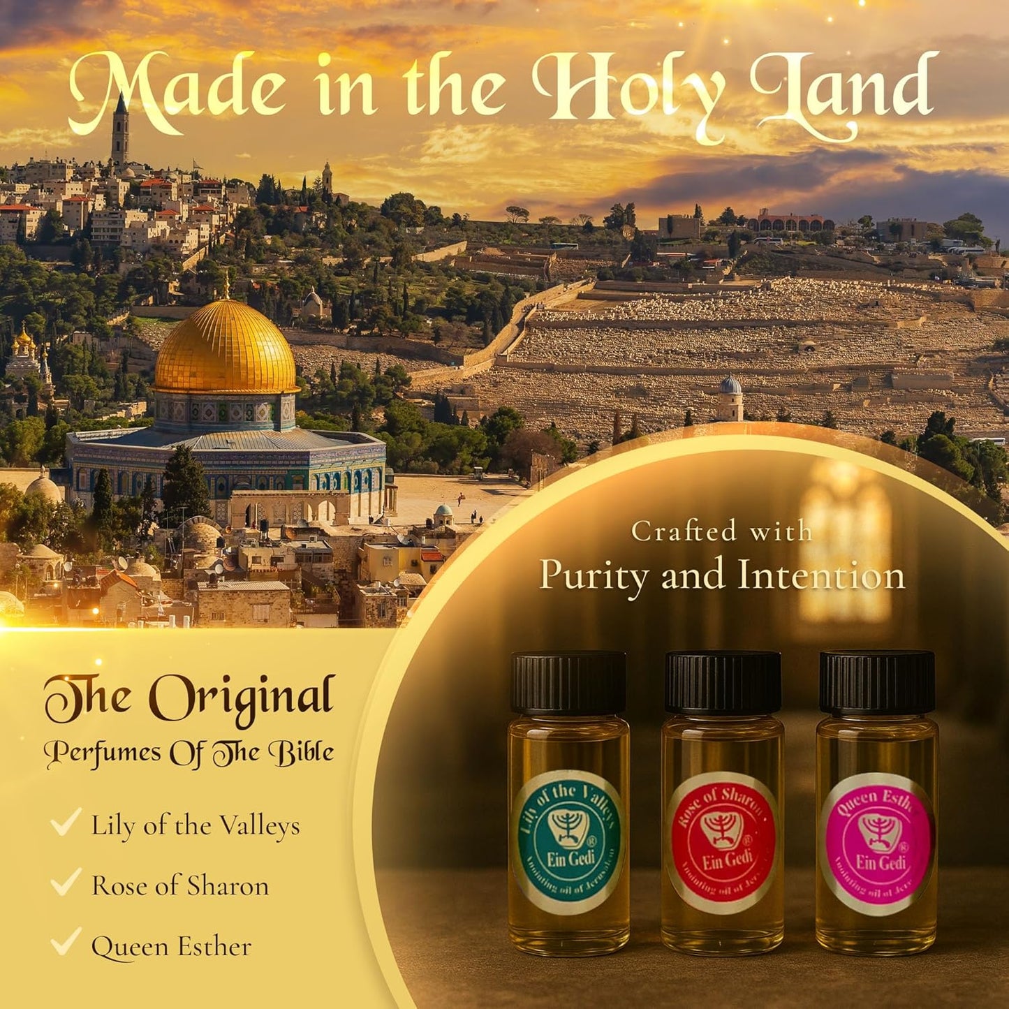 Set of 3 Authentic Holy Land Anointing Oils - 10ml/0.34oz Each Bottle