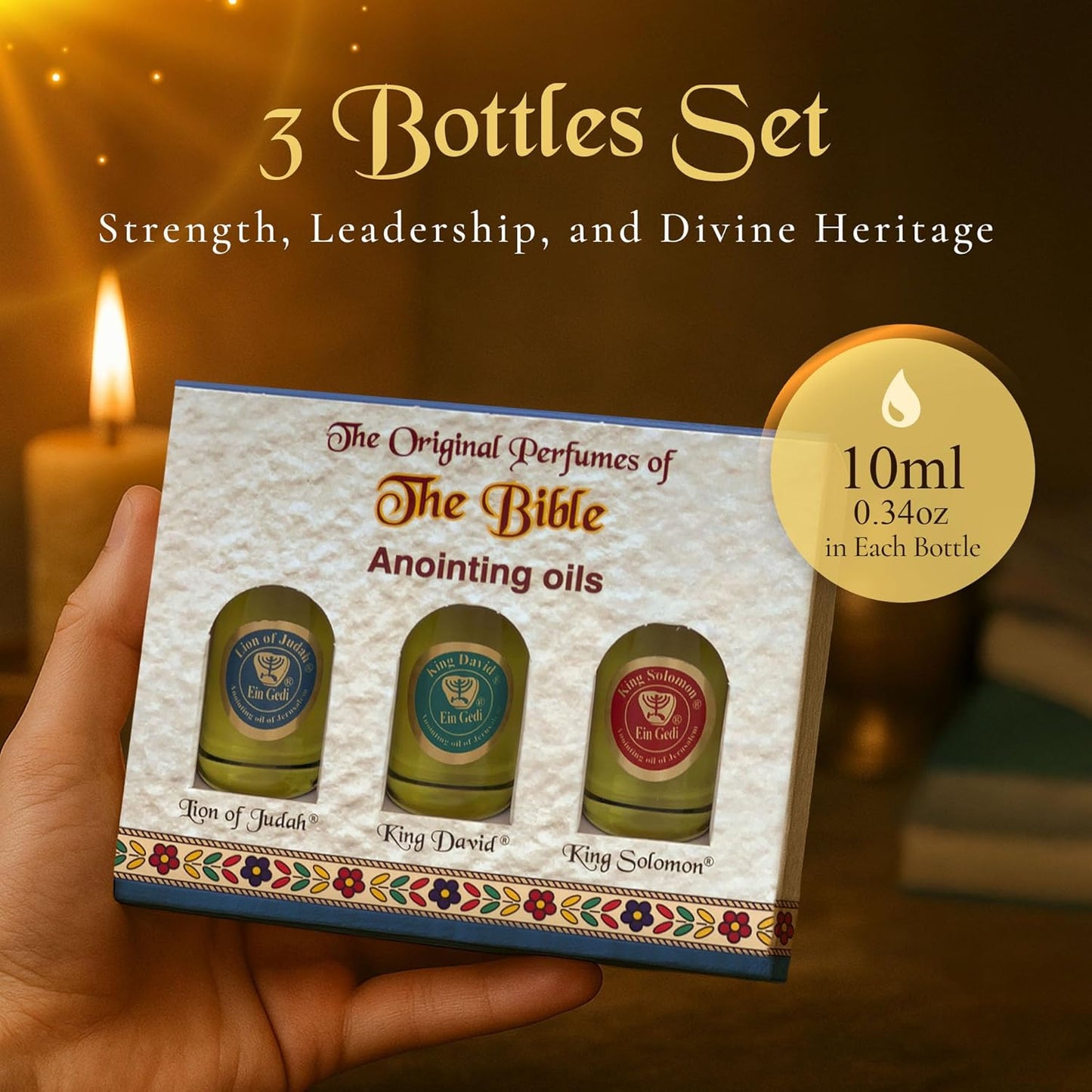 Set of 3 Authentic Holy Land Anointing Oils - 10ml/0.34oz Each Bottle