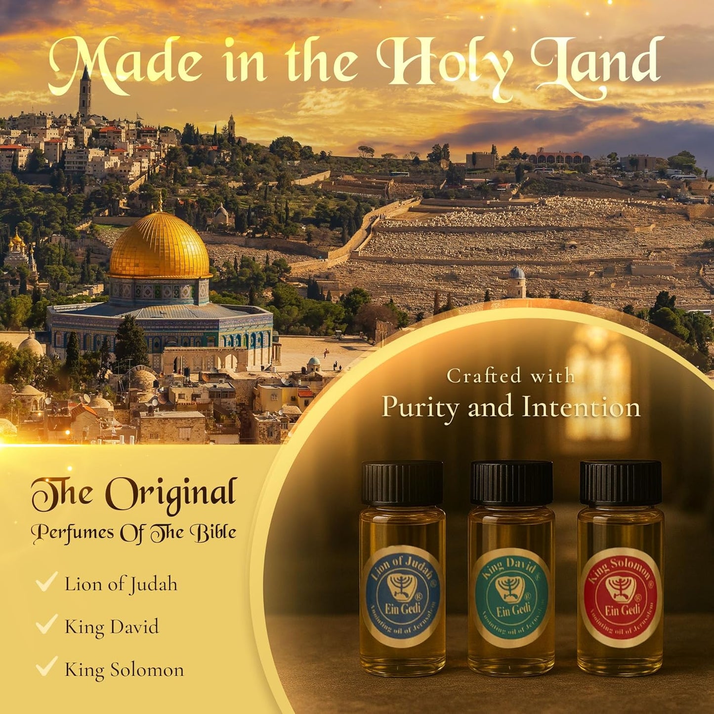 Set of 3 Authentic Holy Land Anointing Oils - 10ml/0.34oz Each Bottle